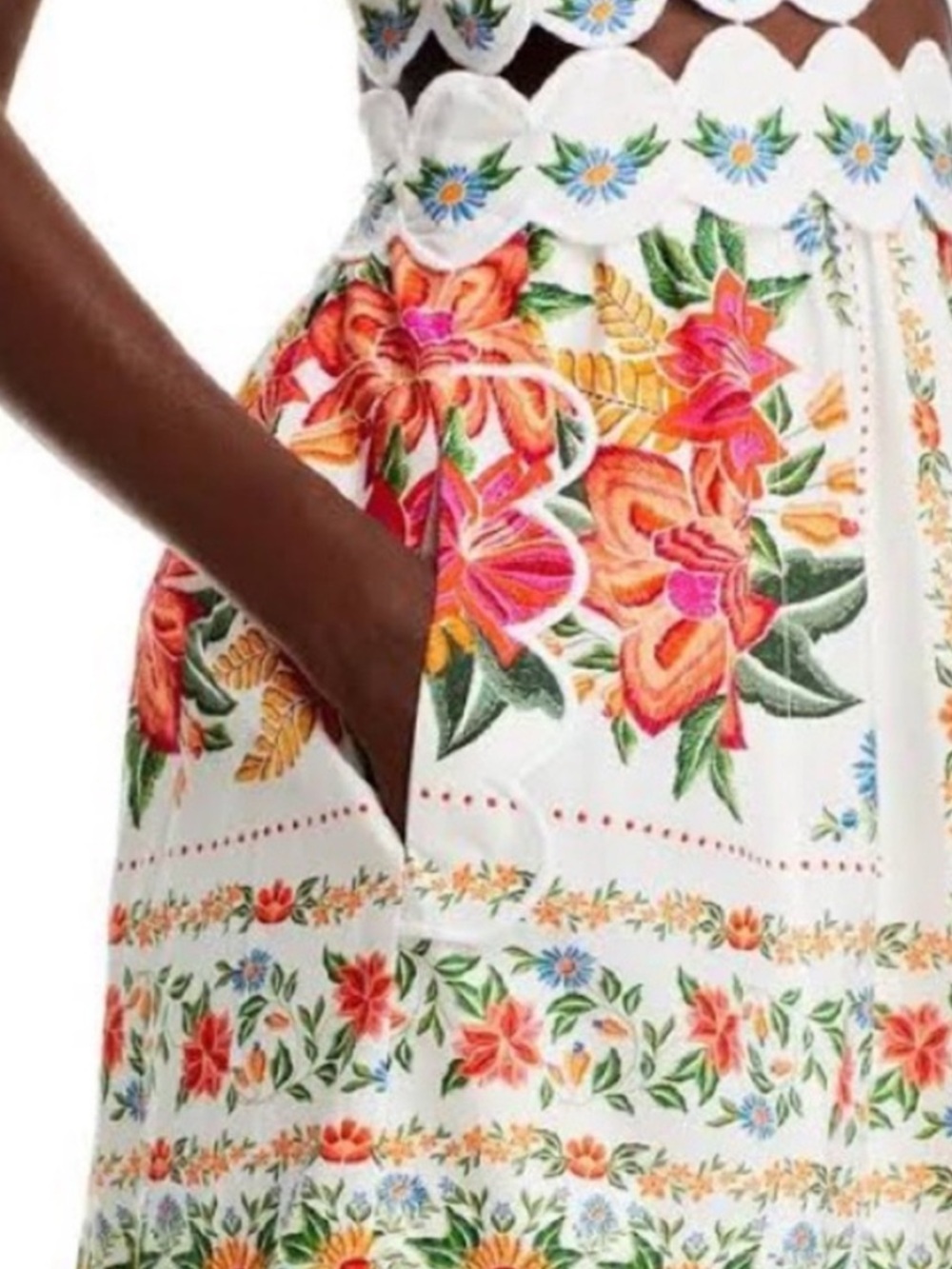 FARM Rio Bloom Garden Maxi Dress with Orange, Red and Green Floral print Medium - Picture 4 of 6